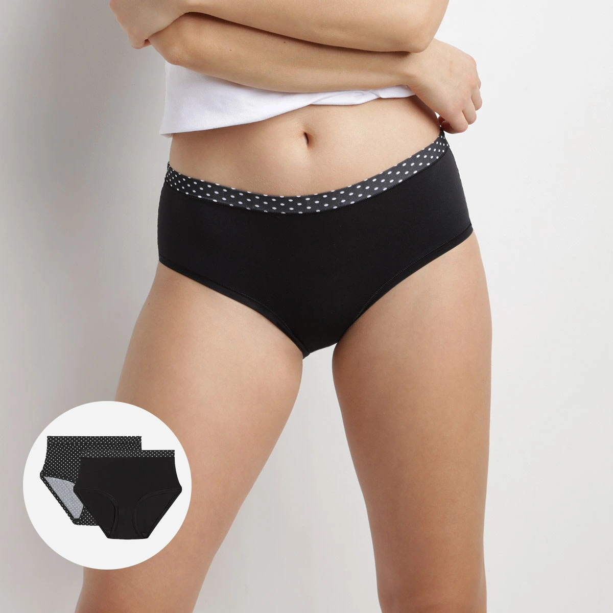 Lot De 2 Shortys Femme Noir Pois Et Noir Pour Femme Body Mouv 4 Lot De 2 Shortys Femme Noir Pois Et Noir Pour Femme Body Mouv – Image 2