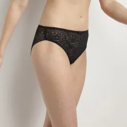 Slip Femme En Dentelle Florale Recyclée Transparente Noir Sublim