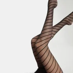 Collant Femme En Voile Transparent à Rayures Diagonales Noir Dim Style -Vendite Maillots De Bain D0CM9M1 0HZ 03